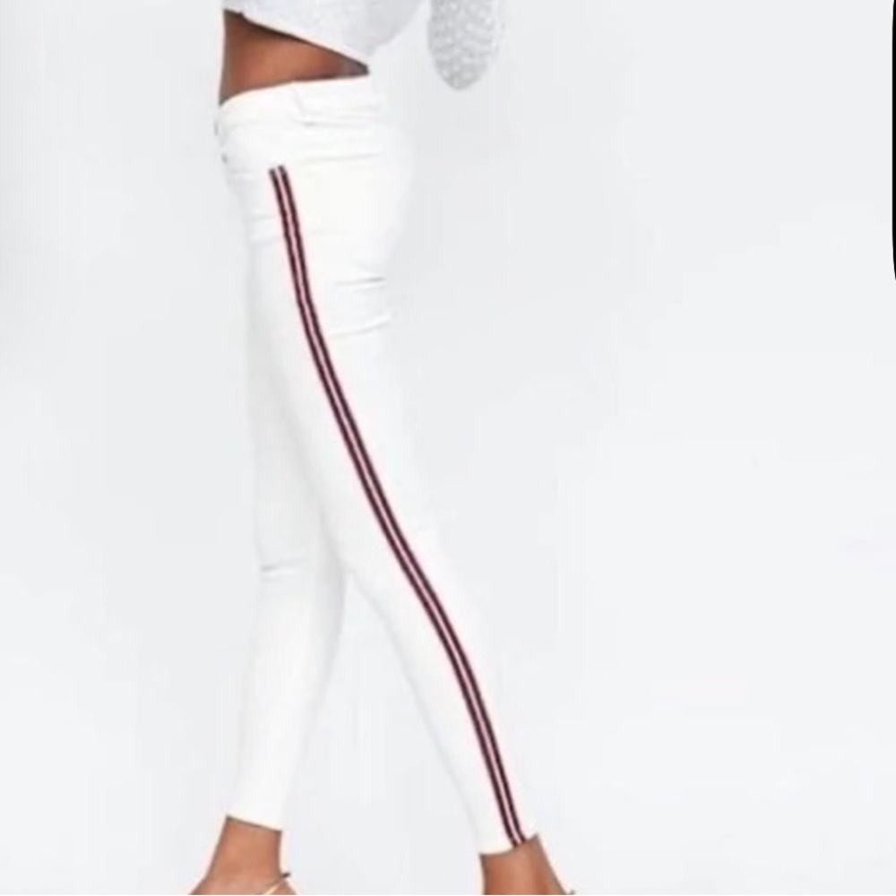 ZARA Trafaluc Denim Collection Skinny Jeans Y2K Racer Stripes Size 8 NWT White